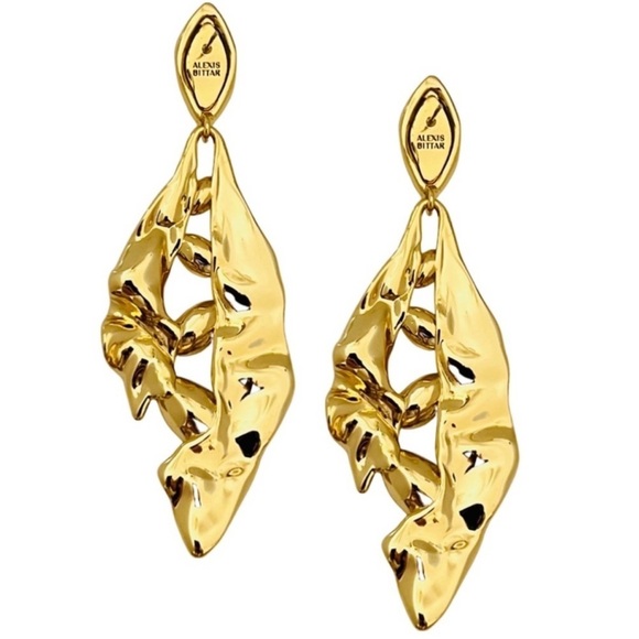 ALEXIS BITTAR Crumpled Metal Navette Drop Earrings with Swarovski Crystal Gems - Picture 5 of 7